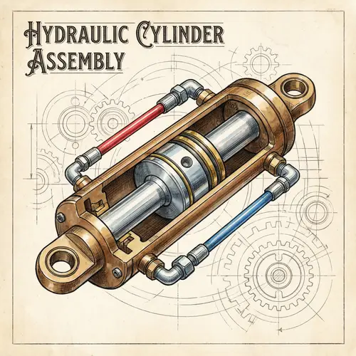 Detailed Illustration of a Hydraulic Cylinder for Mechanical Systems