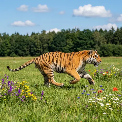 Tiger Runs Across the Field – Nature's Majesty