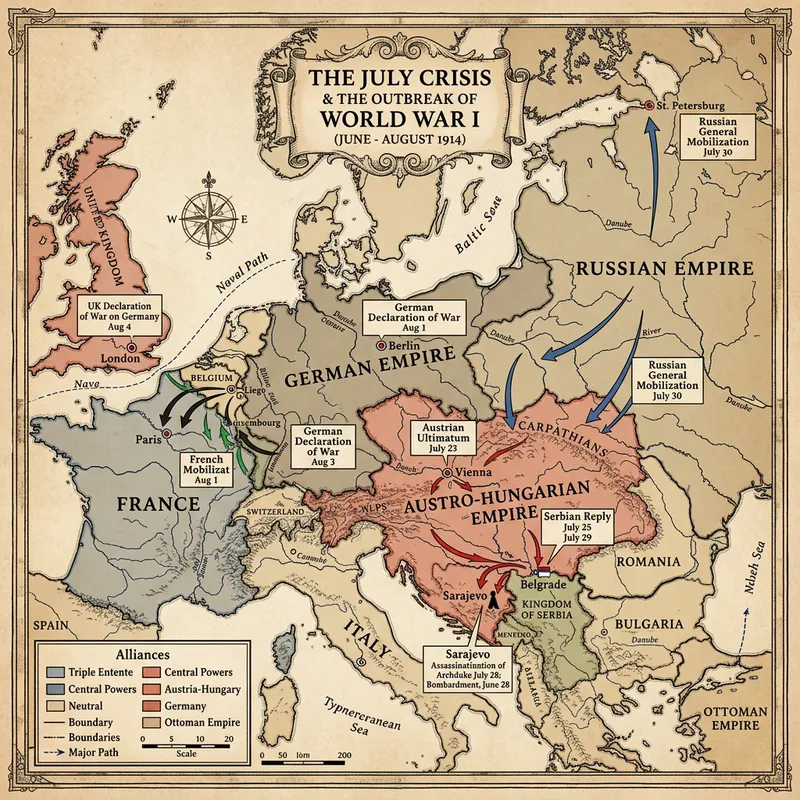 July Crisis Location Map | WWI First World War