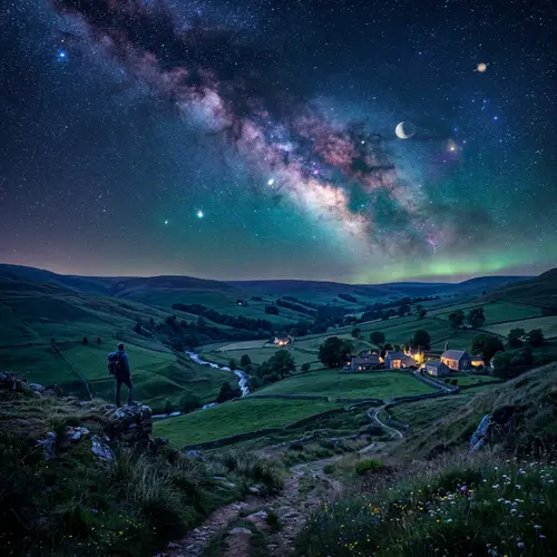 Celestial Landscape: Grand Country Scene in Indigo & Emerald