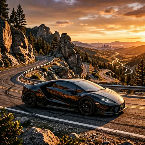 GTA V-Inspired Black Sports Car on Mountain Road
