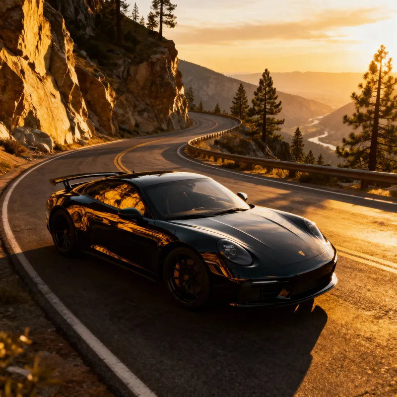 GTA V-Inspired Black Sports Car on Mountain Road