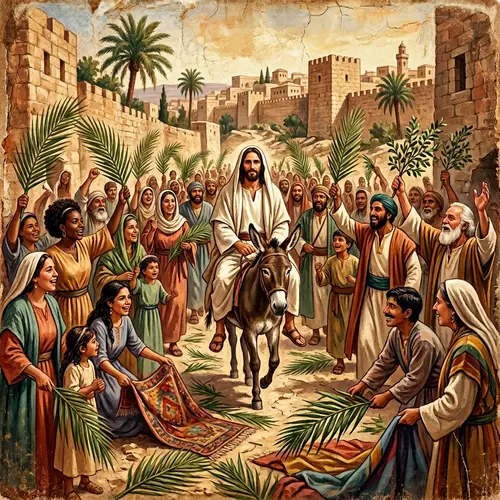 Palm Sunday Jesus Welcome: Historical Depiction on Donkey