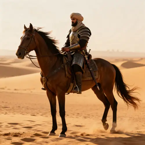 High-Quality Muslim Soldier on Horse in Desert
