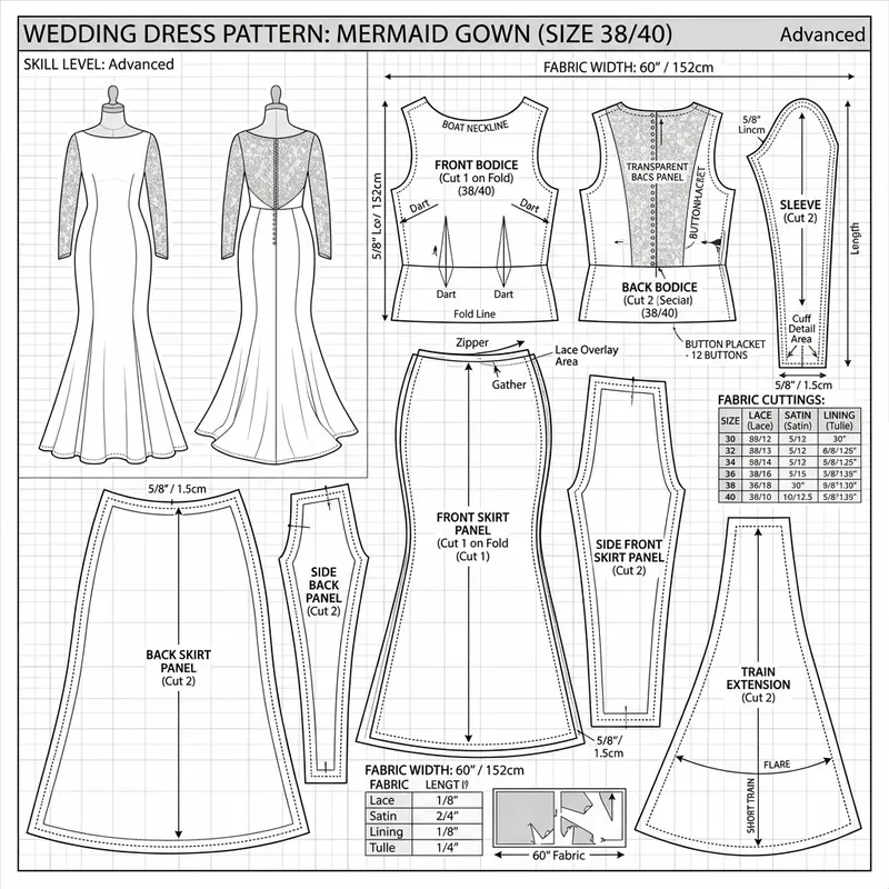 Elegant Mermaid Wedding Dress Pattern 38/40