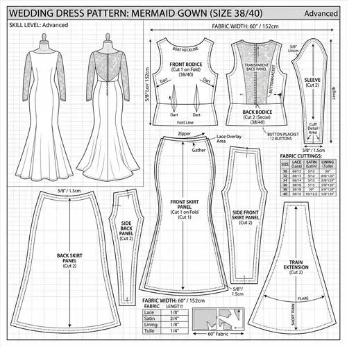 Elegant Mermaid Wedding Dress Pattern 38/40
