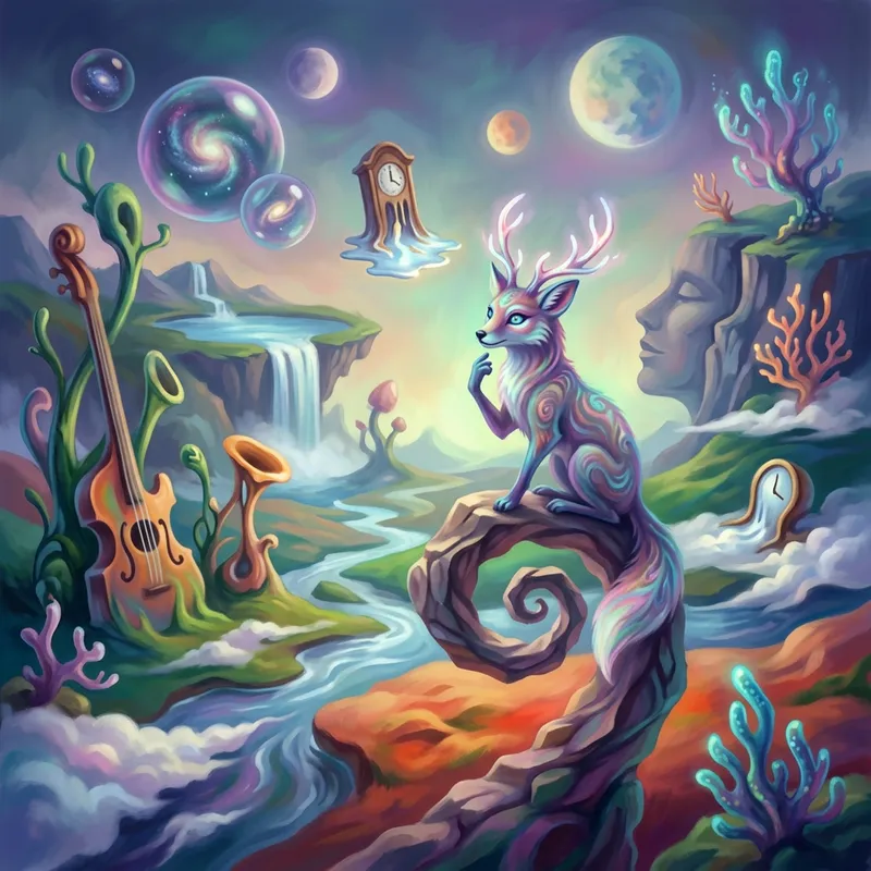 Whimsical Creature in Surreal Landscape | Fantasy Digital Artwork