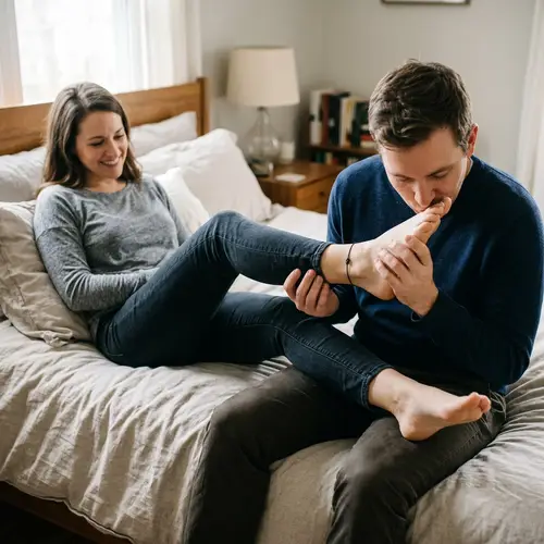 Romantic Foot Kiss with Anklet - Intimate Moments