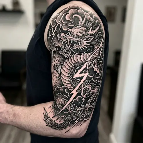 Chinese Dragon Arm Tattoo & Thunderstorm Motifs