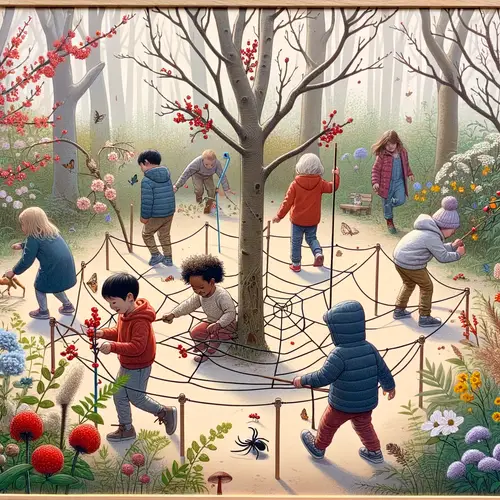 Diverse Children Playing in Woodland Playground | Spring Nature Scene