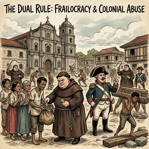 Spanish Friars and Officials Abuse Power Cartoon