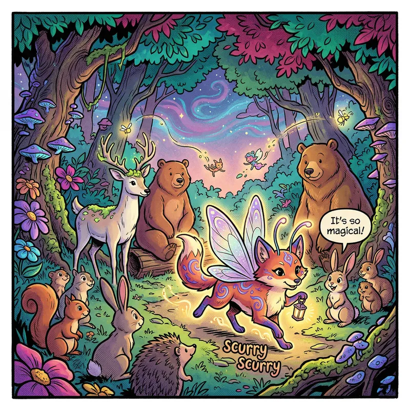 Whimsical Comic Forest with Enchanting Fairy Animal & Animals Whimsical Comic Forest with Enchanting Fairy Animal & Animals