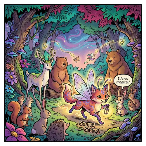 Enchanted Comic Forest with Fairy Animal and Animals