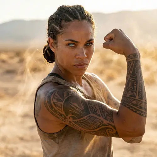 Strong Biracial Woman with Blue Eyes & Tattoos | Fitness & Strength
