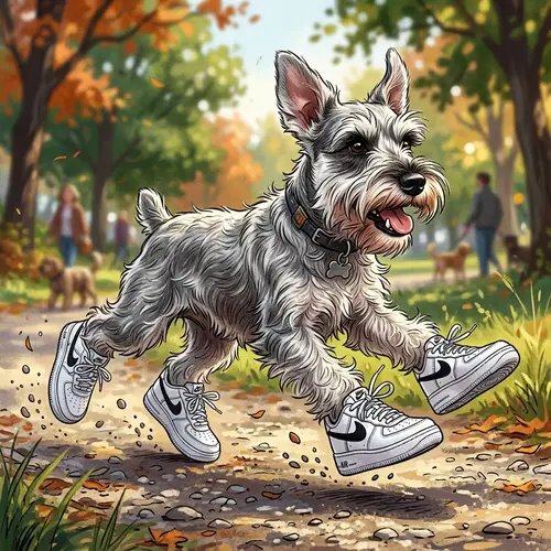 Energetic Silver Schnauzer in Nike Airforce 1 Sneakers