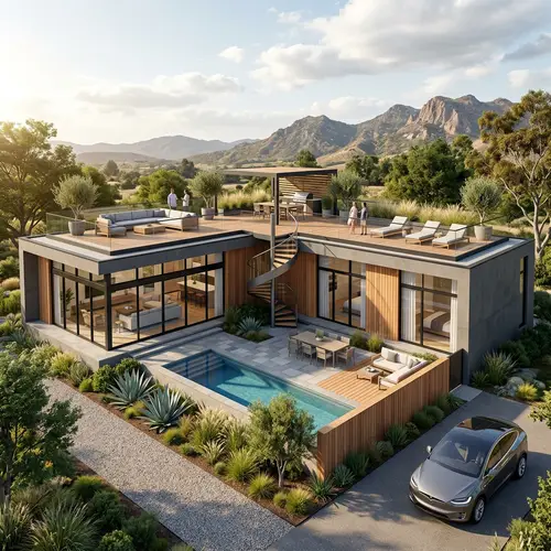 Modern L-Shaped House with Rooftop Terrace