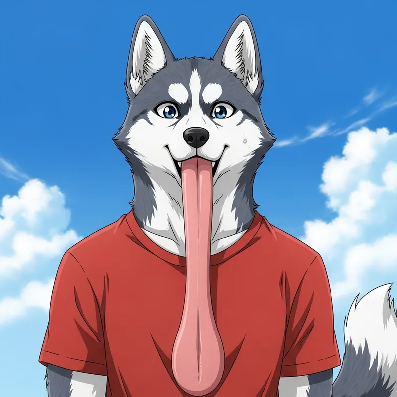 Anime Anthropomorphic Husky with Long Tongue