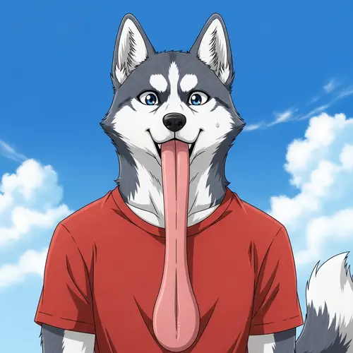 Anime Anthropomorphic Husky with Long Tongue