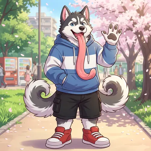 Anime Anthropomorphic Husky with Long Tongue