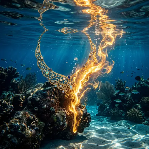 Golden Necklace Underwater Scene - Beauty in Liquid Gold