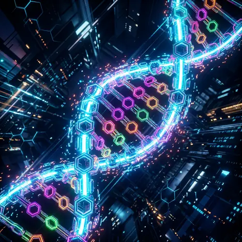 Futuristic DNA Structure in Vibrant Neon Colors - Cyberpunk-Inspired