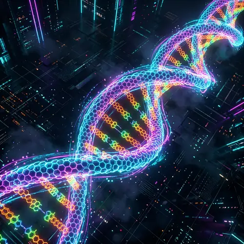 Futuristic 3D DNA Rendering in Cyberpunk Style