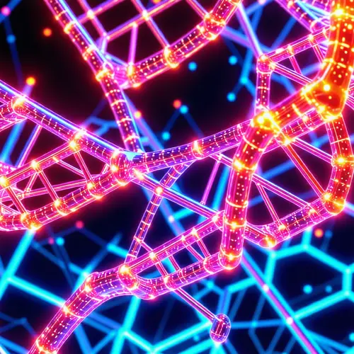 Futuristic DNA Structure in Vibrant Neon Colors - Cyberpunk-Inspired
