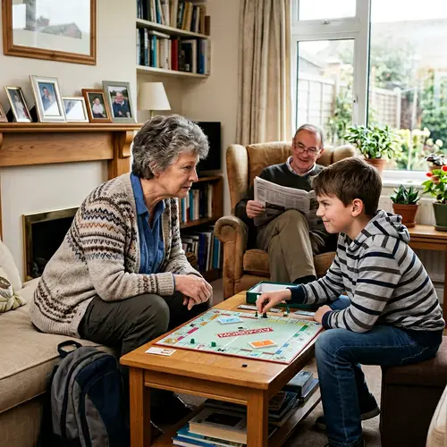 Intense Game Between Grandmother and Grandson