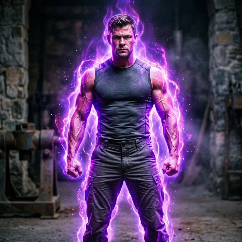 Empowered Warrior: Muscular Man with Energy Aura