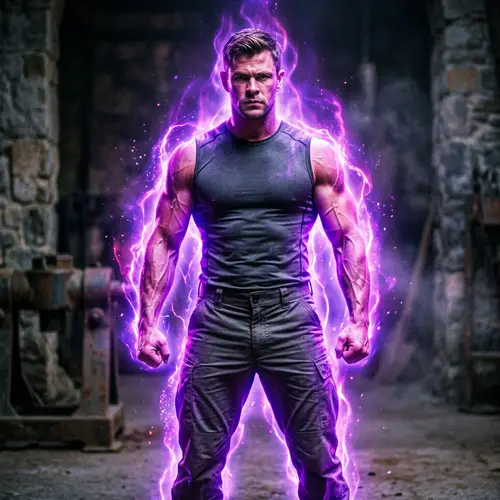 Empowered Warrior: Muscular Man with Energy Aura