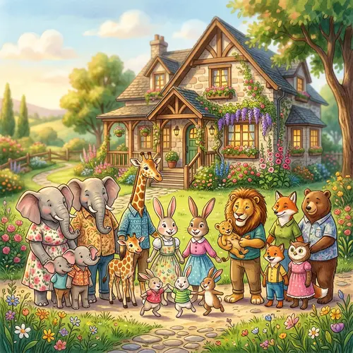 Joyful Animal Families in a Vibrant Landscape