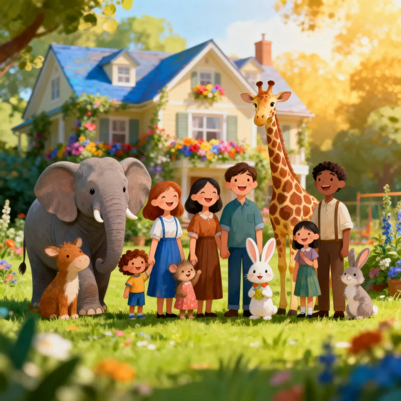 Joyful Animal Families in a Vibrant Landscape Joyful Animal Families in a Vibrant Landscape