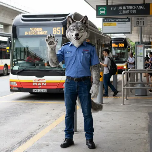 Friendly Fursona: Anthro Wolf in Bus Captain Uniform