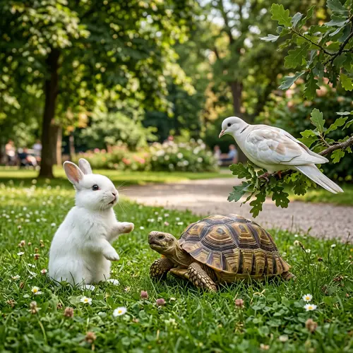 Enchanting Conversation Among Bunny, Turtle, and Dove