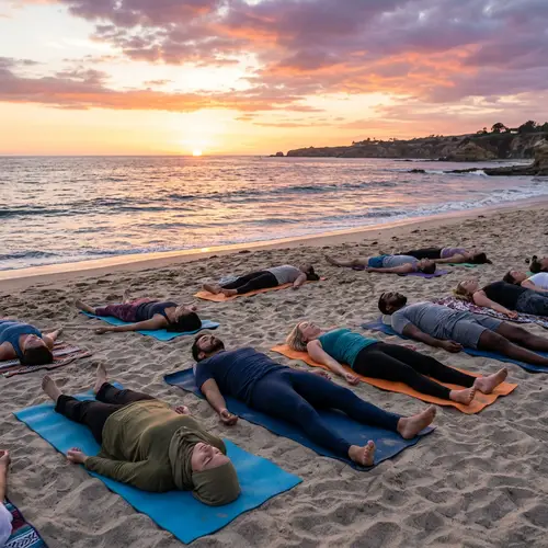 Serene Yoga Nidra Session with Diverse Participants | Seascape View