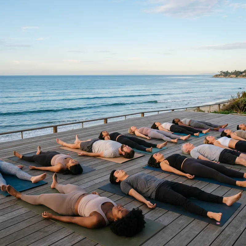 Tranquil Savasana Yoga by the Ocean - Serene Pose Amidst Nature