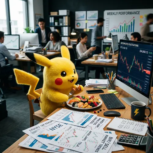 Pikachu Enjoying Market Stocks Amid Bitcoin Fluctuations