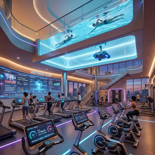 Futuristic Gym with Integrated Swimming Pool - State-of-the-Art Equipment