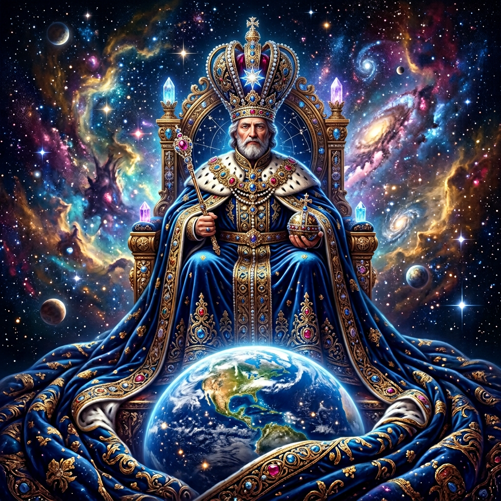Majestic King on Throne in Space | AI Art Generator | Easy-Peasy.AI