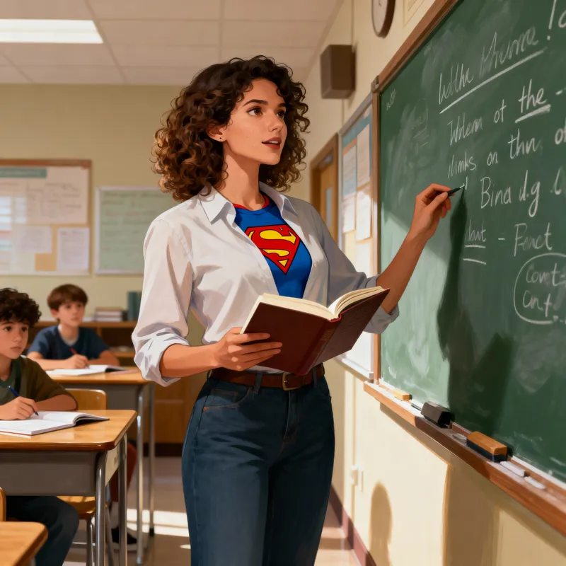 Inspiring Female Teacher with Superhero Spirit