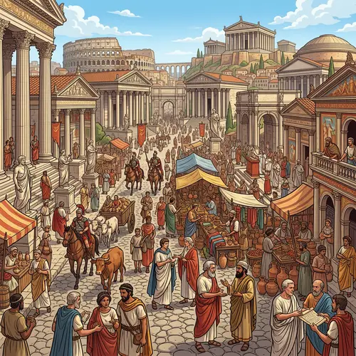 Panoramic View of Bustling Streets of Ancient Rome