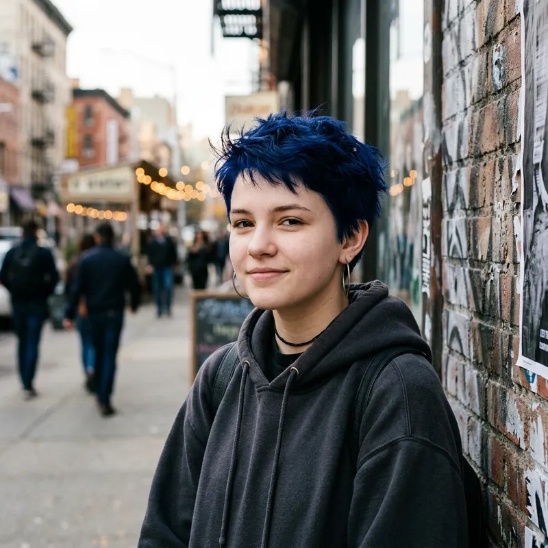 Dark Blue, Very Short Hair Girl - Mesmerizing Image