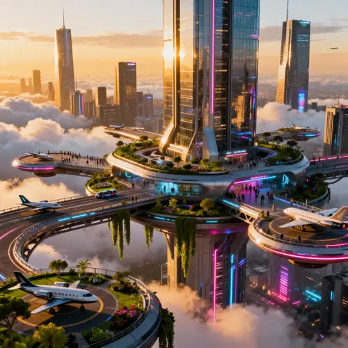 Futuristic Cityscape: Skyscrapers & Skyports