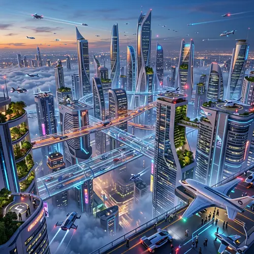 Futuristic Cityscape: Skyscrapers & Skyports