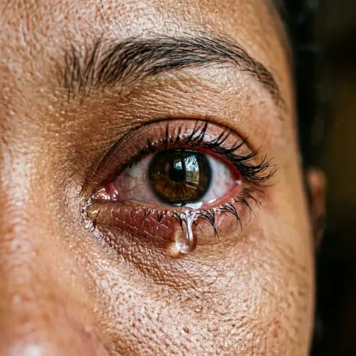Intricate Details of Human Eye Welling Up with Tears