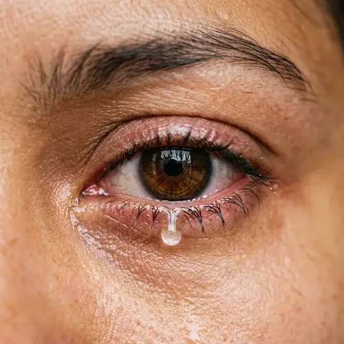 Emotional Human Eye Close-up with Brown Color and Teardrop
