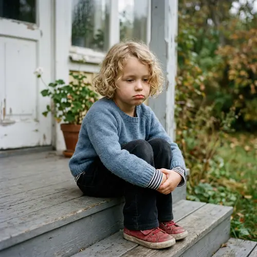 Curly Short Blond Hair Little Sad Girl