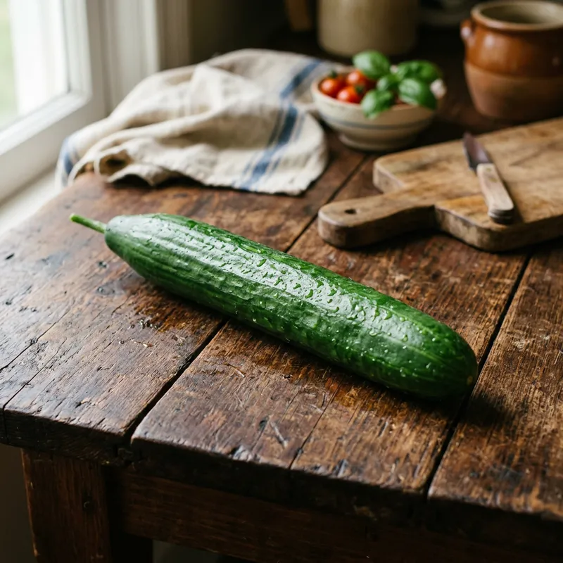 Fresh Pepino Cucumber on Wooden Table
