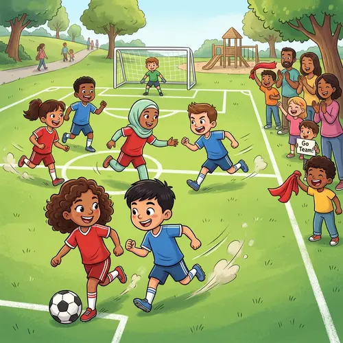 Lively Kids' Football Game in Community Park
