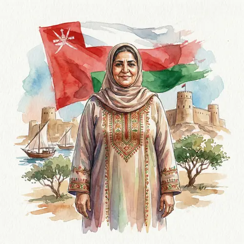 Watercolor Painting of Omani Woman in Traditional Attire